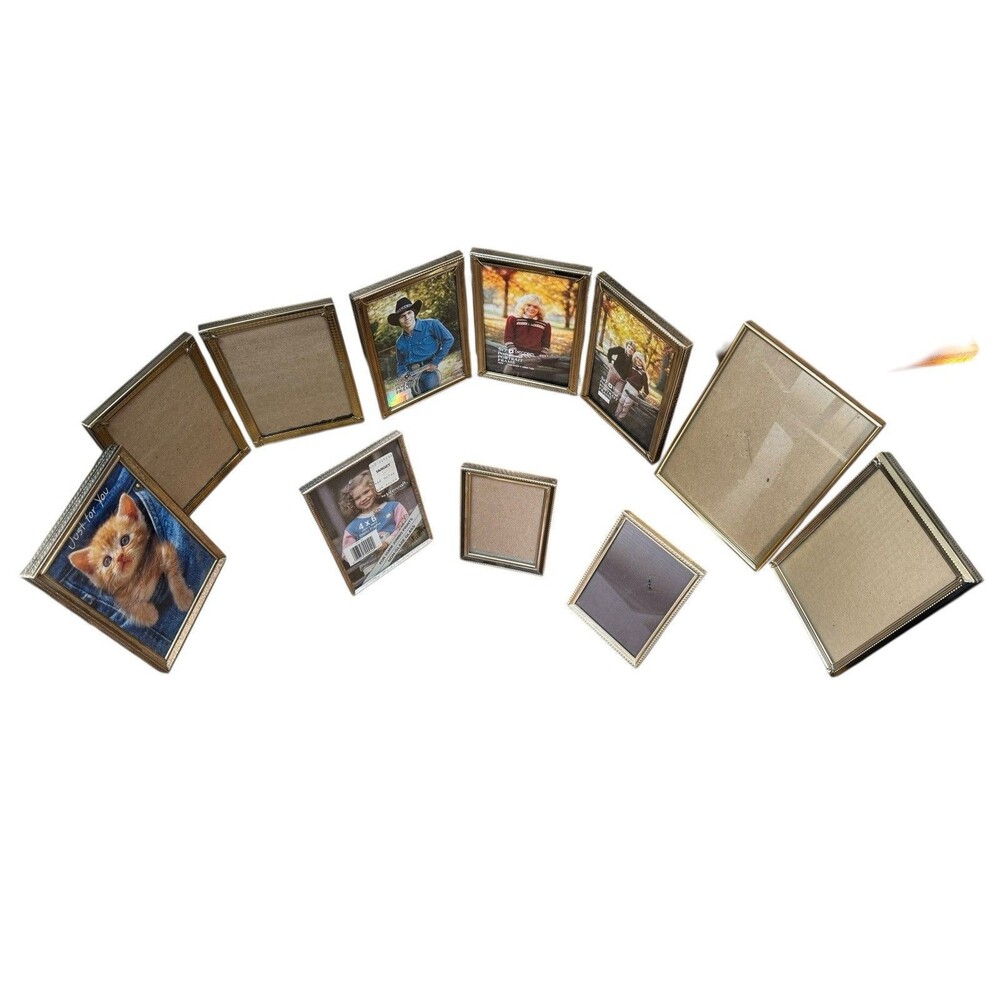 Vintage Gold Metal Ornate Photo Frame Lot Of 8 Decor Photograph Various Sizes